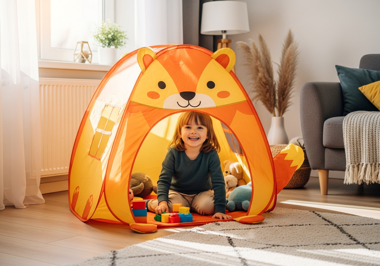 Niño jugando en la carpa infantil