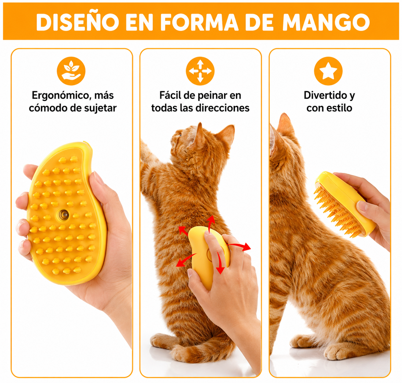 Cepillo de vapor en aerosol 3 en 1 para gato en uso