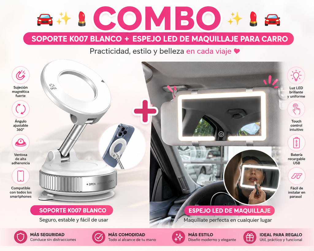 Combo espejo LED y soporte K007 blanco