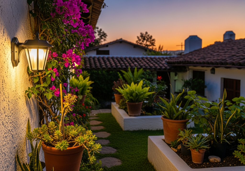 Lampara solar en jardin